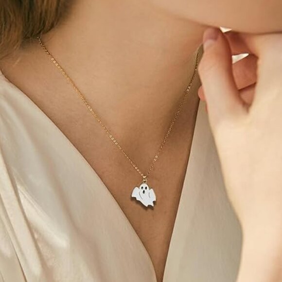 Neiman Marcus 14K Gold Plated Ghost Halloween Necklace - Picture 1 of 5